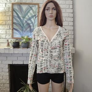 Diesel top size Medium cream gray y2k ruched long sleeves v neck